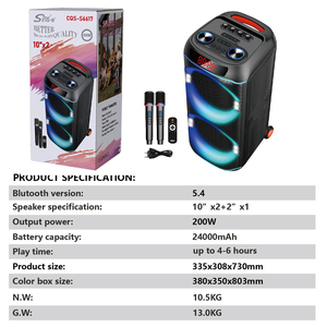 CQS-S6617 Enceinte PA Bluetooth pour scène extérieure, karaoké domestique, avec deux microphones, chargement sans fil, alimentation audio DC - Product Image 6