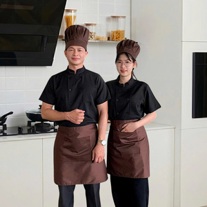 OEM Custom Chef Jacket Short Sleeve White <b>Black</b> <b>Edge</b> Stain Resistant Durable Kitchen Hotel Catering Staff Uniform Manufacturer - Product Image 5