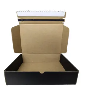 Özel kendinden yapışkanlı oluklu karton kağıt ambalaj mat siyah kargo kutuları ile fermuar gözyaşı şerit