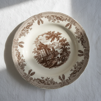 Service de table en céramique de luxe vintage de style français, compatible micro-ondes, avec assiettes et bols sous glaçure à motif manorial