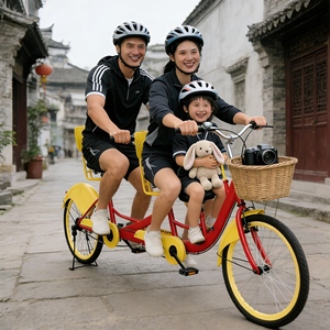 Bicicletta Elettrica a Tre Posti di Alta Qualità per Famiglie, <span class=keywords><strong>Bici</strong></span> <span class=keywords><strong>Tandem</strong></span> Sicura per Tempo Libero all'Aperto, Passeggiate nel Parco, Noleggio e Divertimento - Product Image 1