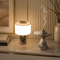 Lampe de table LED moderne nordique à abat-jour en tissu, 3 couleurs, à intensité variable, avec commande tactile, et ensemble encensoir en marbre de style arabe