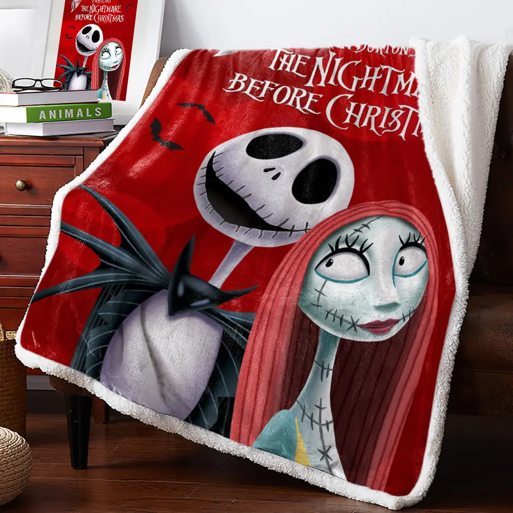 Jack and Sally Christmas Blankets Halloween Throw Blankets Custom Movie Blankets for Holiday Gifts