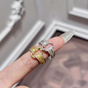 Bague Wenchi S925 en argent pur plaqué or, forme O, finition brossée, style antique de luxe haut de gamme, modèle serti - Product Image 2