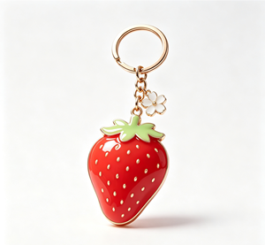 Strawberry Metal Key Chain Enamel <b>Keyring</b> Gold Tone Fruit Pendant Bag <b>Charm</b> Gift Accessory - Product Image 2