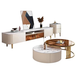 <span class=keywords><strong>Meuble</strong></span> <span class=keywords><strong>TV</strong></span> moderne en bois avec comptoir en pierre lisse et vitrine en verre, personnalisable et très demandé, pour salon - Product Image 6