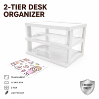 Boîte de rangement de bureau transparente Senny PP à 2 niveaux 21,6 cm x 15,8 cm, organiseur de tiroir transparent avec autocollant, vente en gros directe usine