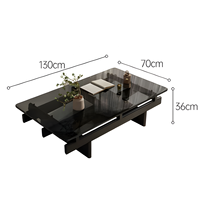 Table basse en verre trempé noir Wabi-Sabi, table à thé minimaliste en bois massif pour salon
