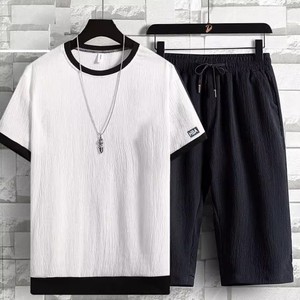 Conjunto de Dos Piezas de Seda de Hielo para <span class=keywords><strong>Hombre</strong></span>, Camiseta Deportiva Casual de Verano de Manga Corta con Pantalones Cortos, Atuendo Moderno y Combinable - Product Image 2