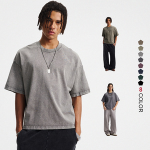 Camisetas Unisex de Algodón Lavado y Desgastado de 275GSM, Corte Cuadrado, Bajo Acanalado, Cuello Redondo Oversize, Diseño Personalizado - Product Image 1