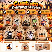 Sacs en jute personnalisés avec logo pour Halloween, sacs à bonbons en toile de jute en vrac, sacs écologiques réutilisables imprimés pour cadeaux de fête