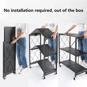 Étagère en acier au carbone de fer blanc noir à cinq couches antirouille pliable chariot roulant pliant organisateur de stockage de Type debout - Product Image 6