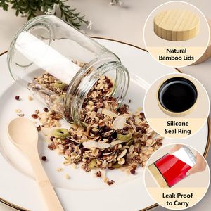 Bocal en verre vide de 300ml 480ml 750ml avec bouchon à vis en bambou 16oz pour salade yaourt stockage collations épices fruits secs - Product Image 2