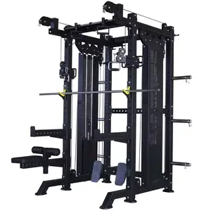 LongGlory Smith Machine Multi function Power Cage Rack with Smith Bar and Cable Pulley System,LAT Pull Down Machine for Home Gym