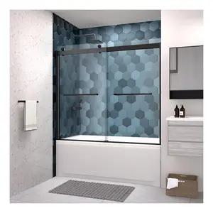 浴缸淋浴门钢化玻璃无框智能双滑动淋浴门玻璃浴缸