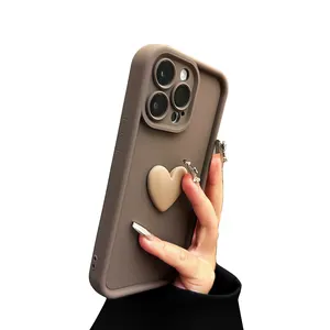 Casing penutup ponsel gel silikon Matte, pelindung tahan guncangan hati cinta mewah 3D untuk iPhone XR X XS Max11 12 13 14 15