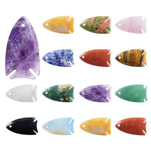 Ciondolo a Forma di Pesce in <span class=keywords><strong>Pietra</strong></span> Naturale 22x40mm, Charm per Collana Fai-da-Te, Accessorio Gioiello in Agata Forata - Product Image 4