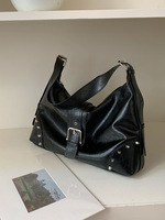 Bolso Hobo de Cuero Encerado Vintage para Mujer con Remaches Metálicos y Correa de Hebilla, Gran Capacidad, Bolso de Hombro Cruzado/Axilar