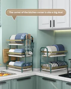 رف تخزين أطباق وأواني المطبخ من الفولاذ الكربوني ثلاثي الطبقات من إن إف إس، رف تصريف متحرك لا يحتاج إلى تركيب، خزانة متعددة الوظائف - Product Image 6