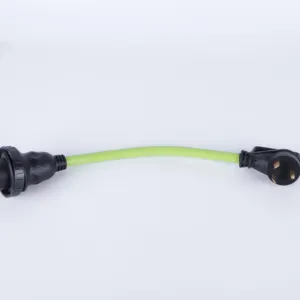 Cable de extensión RV de 30 amperios y 50 pies con adaptador 50M/30F, enchufe estándar de calibre de 10/3 AWG de alta resistencia, negro-verde, listado ETL