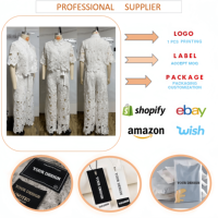 Ensemble pantalon deux pièces pour femmes, vêtements de boutique, streetwear, chemise à manches courtes avec broderie ajourée et pantalon large, ensemble deux pièces