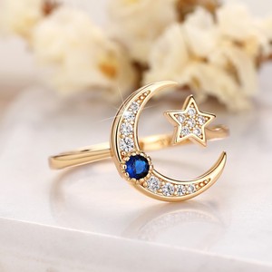 Anello Aperto a Forma di Stella e Luna per Donne, Gioiello da Dito Minimalista e Trendy - Product Image 5