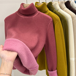 Thicken Velvet Turtleneck Sweater <strong>Women</strong> Korean Fashion Lined <strong>Warm</strong> Sueter Knitted Pullover Slim Top Winter Jersey Knitwear <strong>Jumper</strong> - Product Image 2