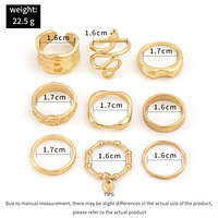 Set cincin sendi emas 9 buah/Set, Set cincin kepribadian baru Retro kreatif multi-lapis putar modis Eropa dan Amerika