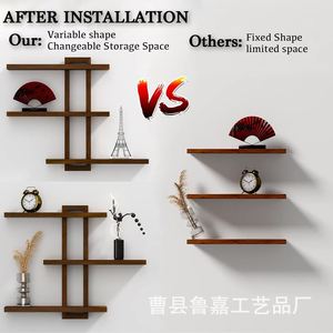 Wooden Wall Mounted <b>Shelf</b> 3 Tier Solid Wood Irregular Shape Storage <b>Rack</b> For Living Room Home Decor Display - Product Image 5