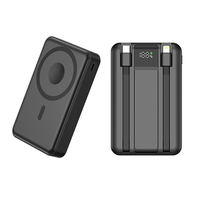 Banque d'alimentation mobile sans fil magnétique 10000mAh PD20W avec câbles de charge doubles intégrés, batterie Li-polymère, support de batterie