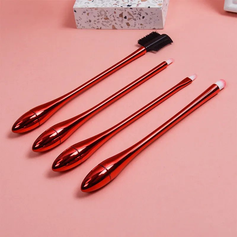 Dongshen set di pennelli per occhi di alta qualità capelli sintetici rosso 4 pezzi set di pennelli per trucco ombretto naso ombreggiatura pennello per labbra