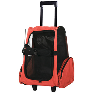 PawHut 2 in 1 <b>Dog</b> and Cat <b>Carrier</b> <b>Backpack</b> with Side Pockets, Telescopic Handle and Wheels, 42x25x55cm, Red - Product Image 1