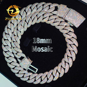 Ajuste de mosaico de moda 18mm cadena cubana Moissanite GRA certificado Pass Diamond Tester 925 Miami collar de cadena de eslabones cubanos - Product Image 2