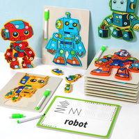 YUCI OEM 2 en 1 planche à dessin jouets en bois pour enfants Montessori écriture traçage conseil 3D Robot Puzzles pour enfants
