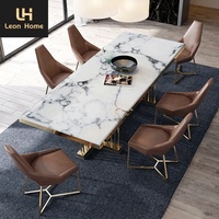 Meubles de salle à manger de luxe, table à manger en marbre avec base en acier inoxydable pour 8 personnes