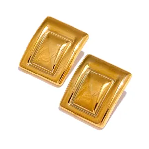 JINYOU 3459 Fashion 316L Stainless Steel Square Waterproof Stud Earrings for Women Individualistic Texture Attractive Jewelry