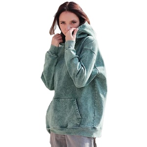 เสื้อมีฮู้ดผ้าฝ้ายฟอกสีกรดของผู้หญิงเสื้อฮู้ดระบายอากาศกันรอยยับไหล่มีโลโก้ด้านหน้า100% หนัก - Product Image 1