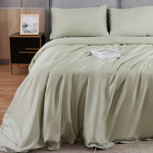 Qin Yue Bedding Set 1.8m Bed Solid Color Cooling <b>Bamboo</b> Fiber <b>Sheets</b> Pillowcases Reactive Dyeing 4 Pieces - Product Image 1