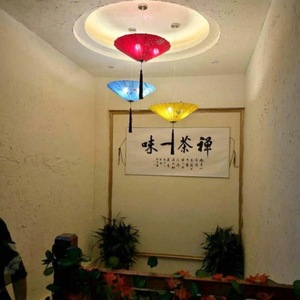 Chinese Style Fabric Bamboo Umbrella Pendant <b>Lamp</b> Led Light Round Single Head For Home Hall Restaurant Club Exhibition Corridor - Product Image 3