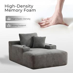 Sofá Chaise Longue Individual Envasado al Vacío, Sofá de Ocio de Corduroy con Portavasos Integrado, Esponja de Alta Densidad, Estilo Contemporáneo para Apartamento - Product Image 5