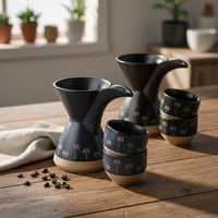Ensemble de café en céramique pour infusion, cafetière en grès gaufré motif palmier avec tasses pour la maison, le bureau ou le café