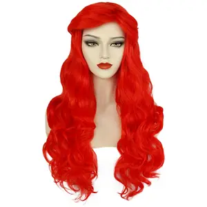 ANOGOL Curly Red Mermaid Perücke für Frauen Long Wavy Cosplay Daily Hair Hitze beständige Perücke