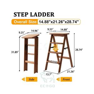 Escalera de Bambú Natural de 4 Niveles, Moderna, Plegable, Antideslizante, Multifuncional, Ligera, Portátil y Ecológica - Product Image 3