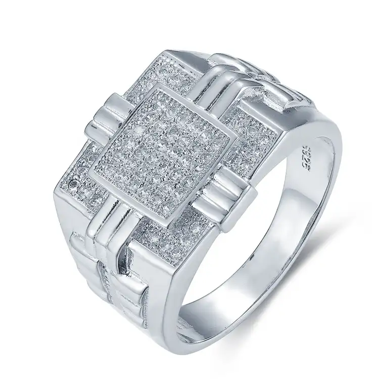 Fashion zircon pure silver 925 rings with stone for men customised