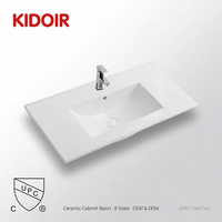 Lavabo de Cerámica con Certificación cUPC KIDOIR, Lavabo Integrado Curvo Blanco, Lavabo Delgado para Baño, 8 Tamaños, OEM, ODM, Venta al por Mayor