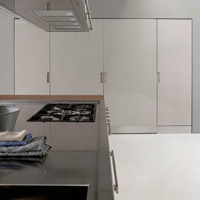 Meubles de cuisine modernes et écologiques en acier inoxydable durable, sur mesure, avec finition laquée, robinet, charnières et évier intégrés