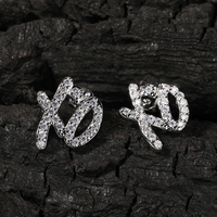 Pendientes de Hip Hop letra Xo pendientes cuadrados para hombre pendientes de circón de moda personalizados accesorio de joyería