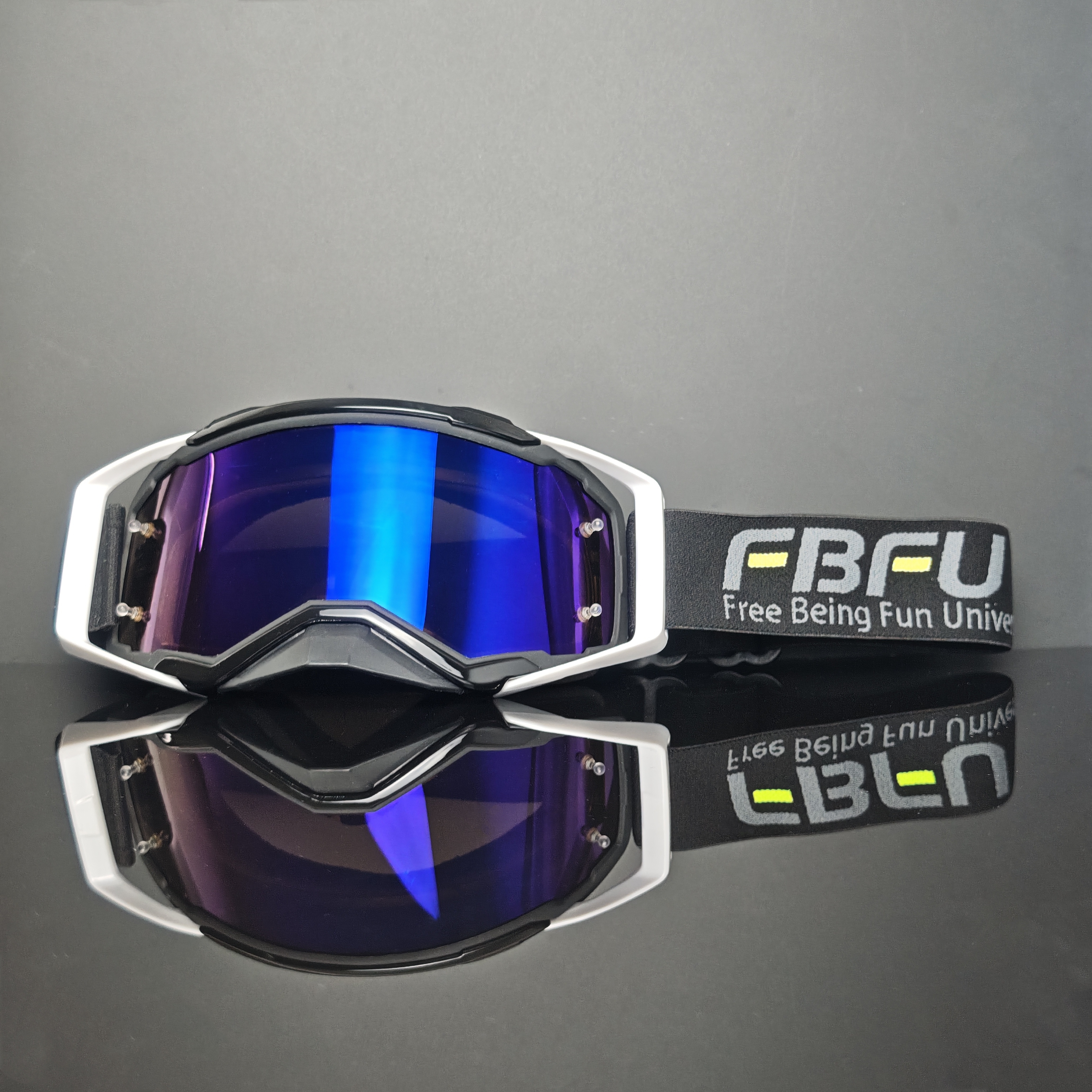 White framed blue glasses