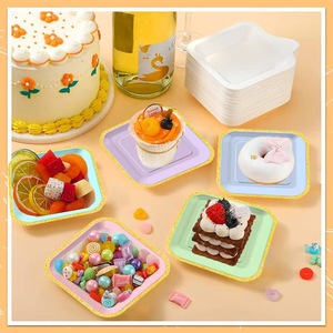 Assiettes en papier jetables carrées de couleur unie dégradée pour fêtes et pique-niques, assiettes à gâteau en papier - Product Image 2
