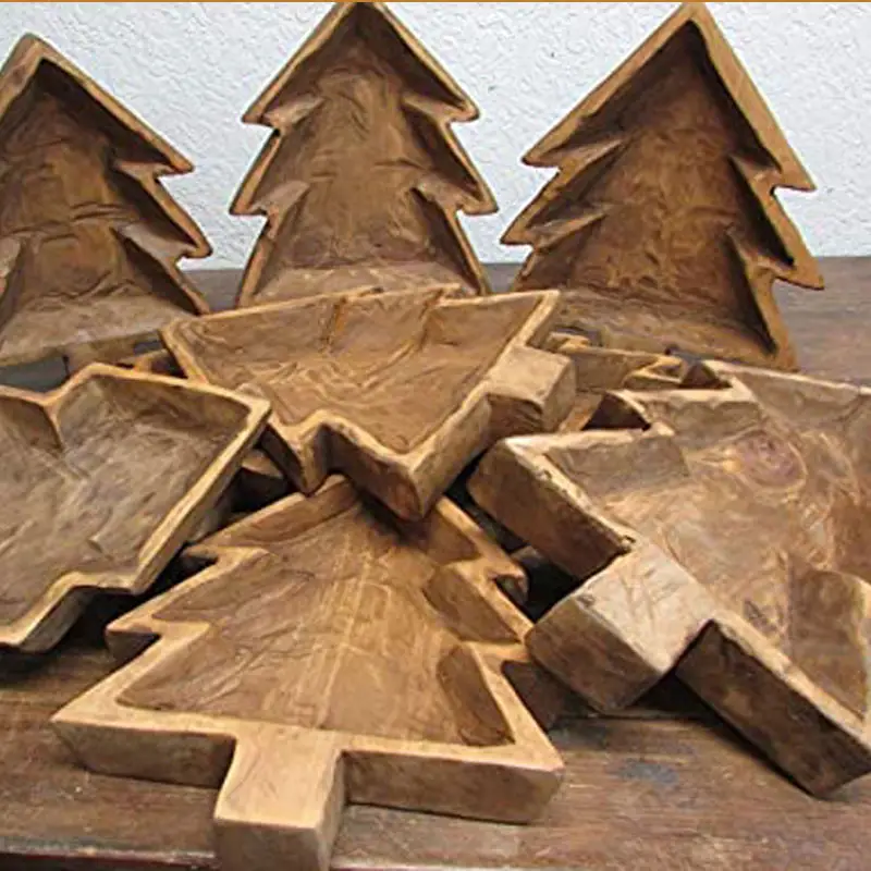 Cuencos de madera con árboles de Navidad, cuencos de madera para hacer velas, bandeja de madera para decoración del hogar